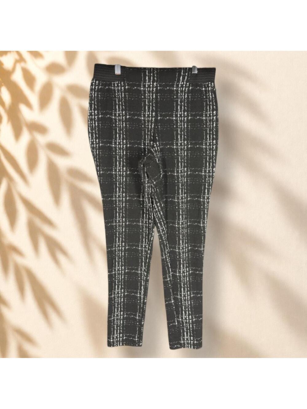 Cato Pants Women 14/16W Plus Black Plaid High Rise Flat Front Pull On Skinny